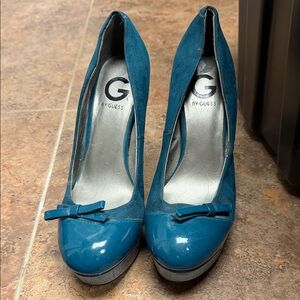Guess Teal Blue/green Heels with Bow Accent